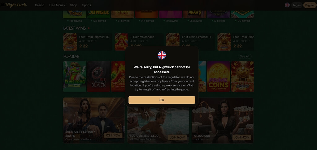 NightLuck Casino Registration UK